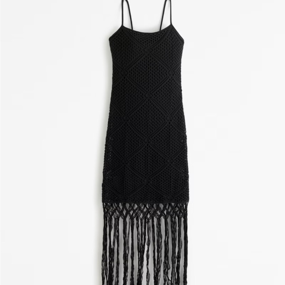 Abercrombie & Fitch XL , black crochet mini dress with fringe. Never worn, NWT.